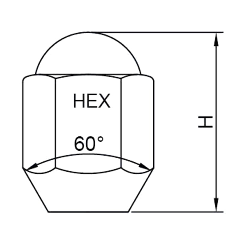 Tuercas cónicas para asiento de bellota con parte superior de cúpula extendida cromada hexagonal WF-N035
