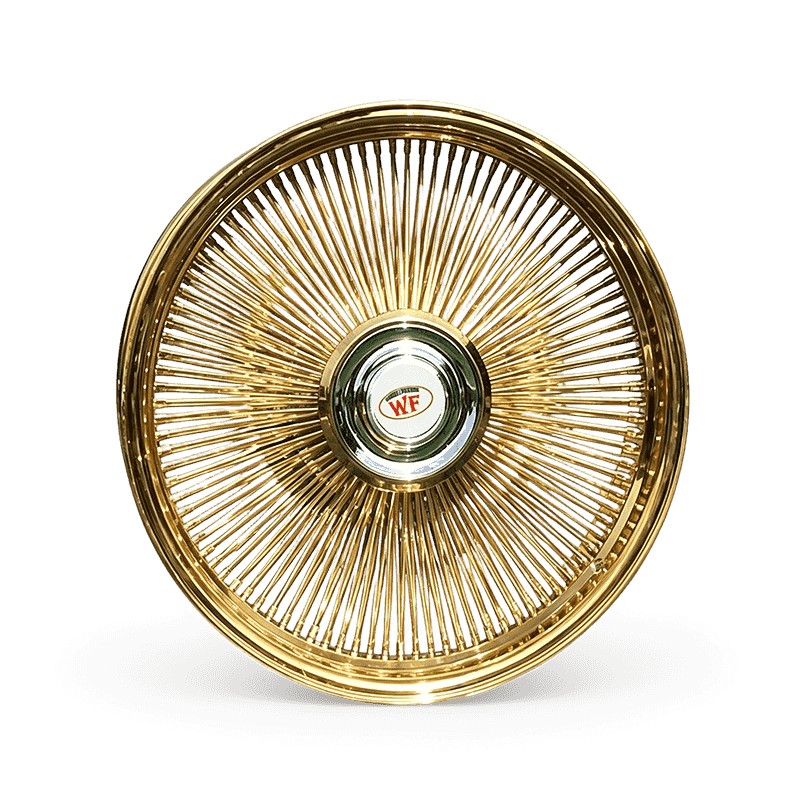 Llanta de aleación con radios de alambre de oro WF7002 para restauración de automóviles estadounidenses antiguos